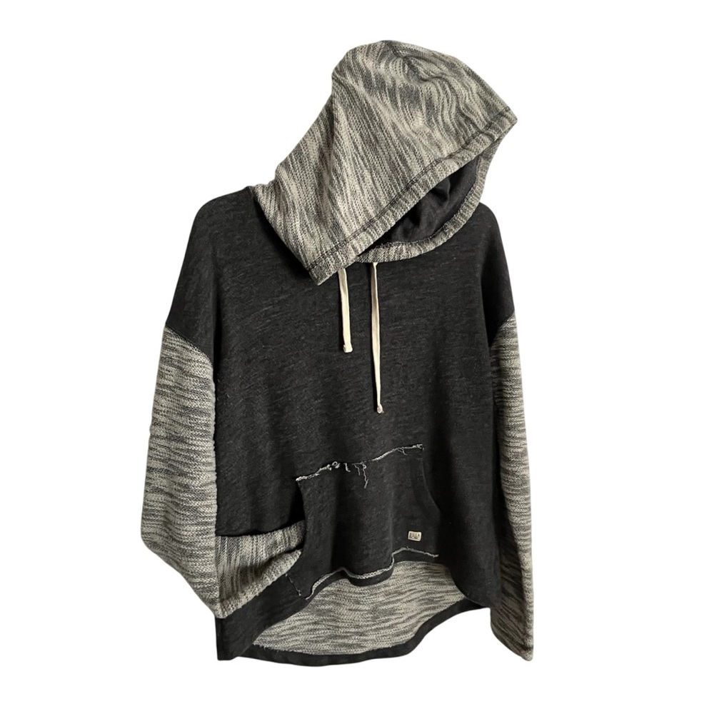 Billabong Charcoal & Grey Hi-Low Raglan Raw-Edge Kangaroo Slub-Knit Hoodie NWT - Picture 5 of 16